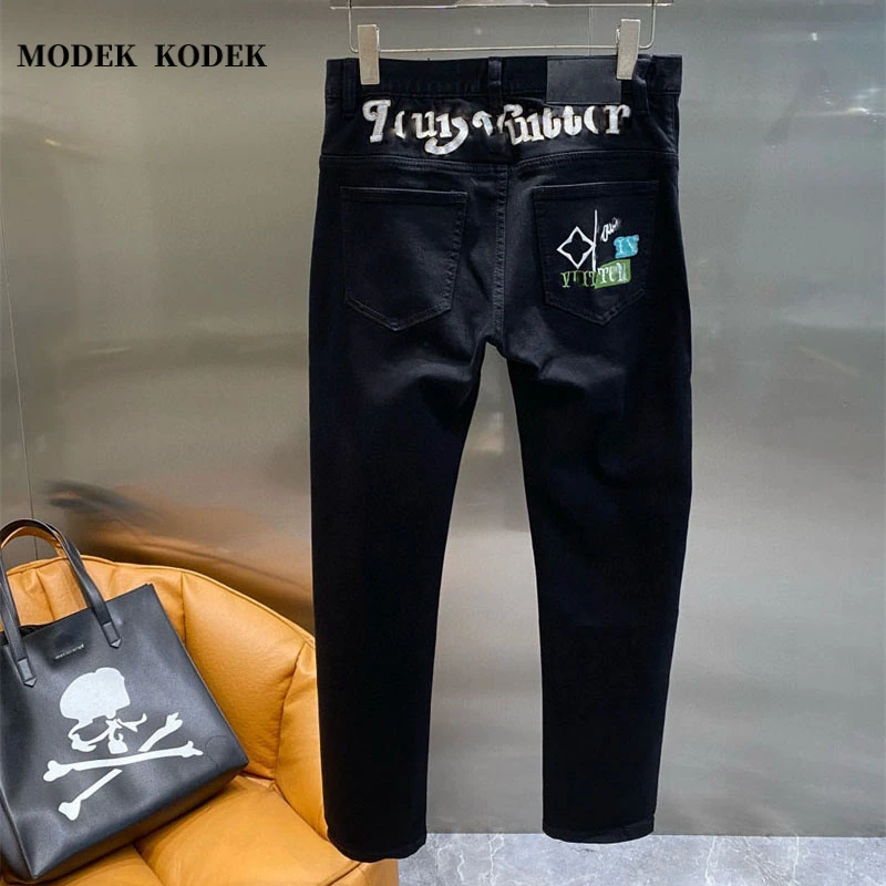 MODEK KODEK秋冬新款男经典水洗长裤时尚潮牌刺绣修身小脚牛仔裤