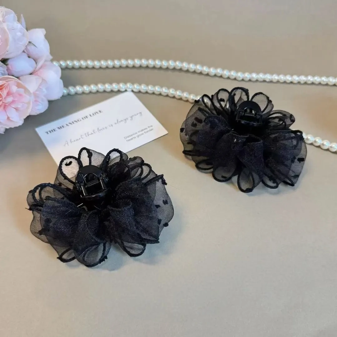 诗泊雅 7cm森系简约气质百搭泡泡纱黑天鹅抓夹