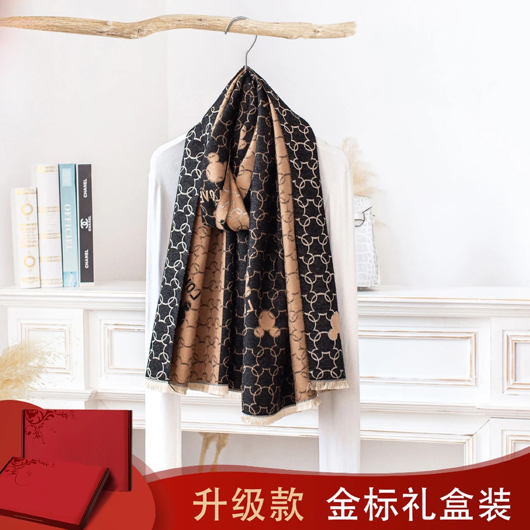 达芬奇密码米奇围巾女2025双面秋冬仿羊绒保暖外搭防晒披肩礼盒