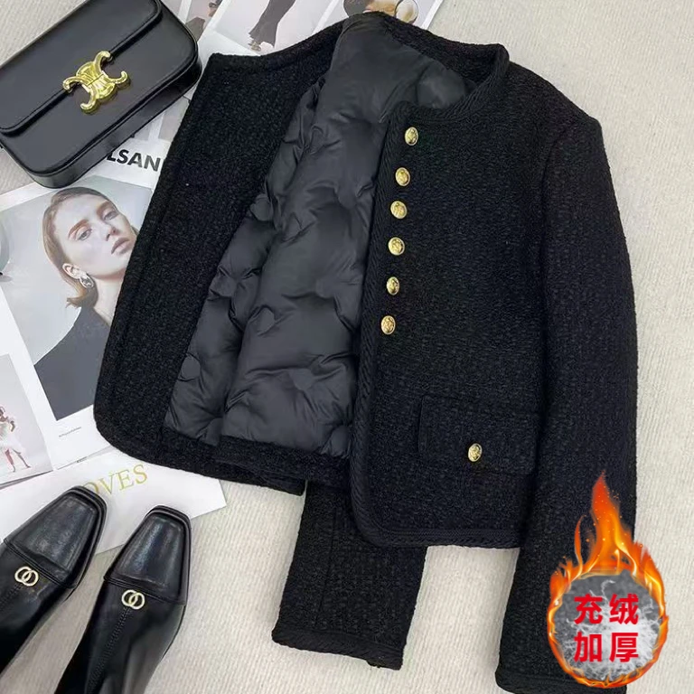 【当天发+运费险】充绒内胆法式黑金轻奢粗花呢高级感小香风P2821