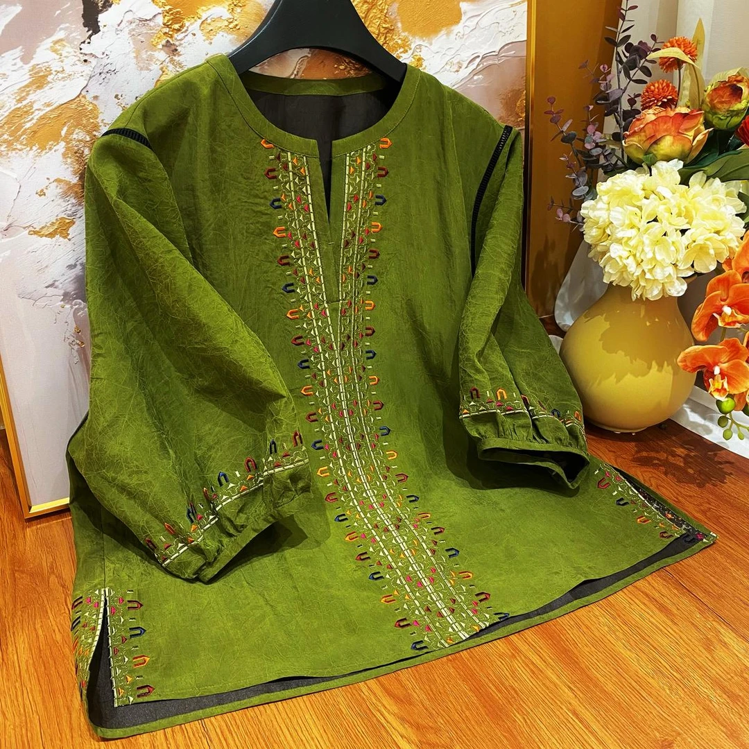 【玉隐松涧】100桑蚕丝圆领彩色刺绣风衬衣28215063