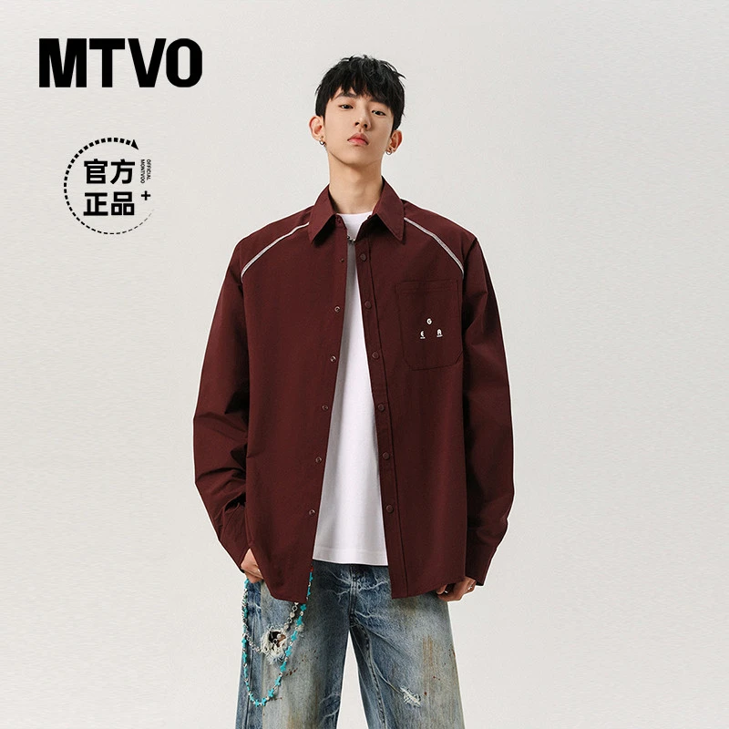 MTVO迈特优秋季口袋印花长袖衬衫男士休闲百搭简约宽松衬衣 60102