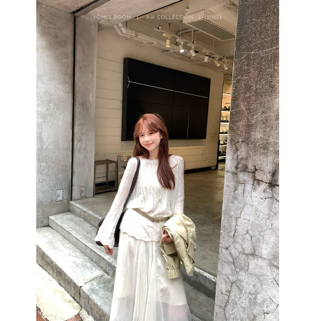 YOMI小个子【松香书页】绵羊毛毛织镂空设计休闲显瘦毛衣百搭女秋季