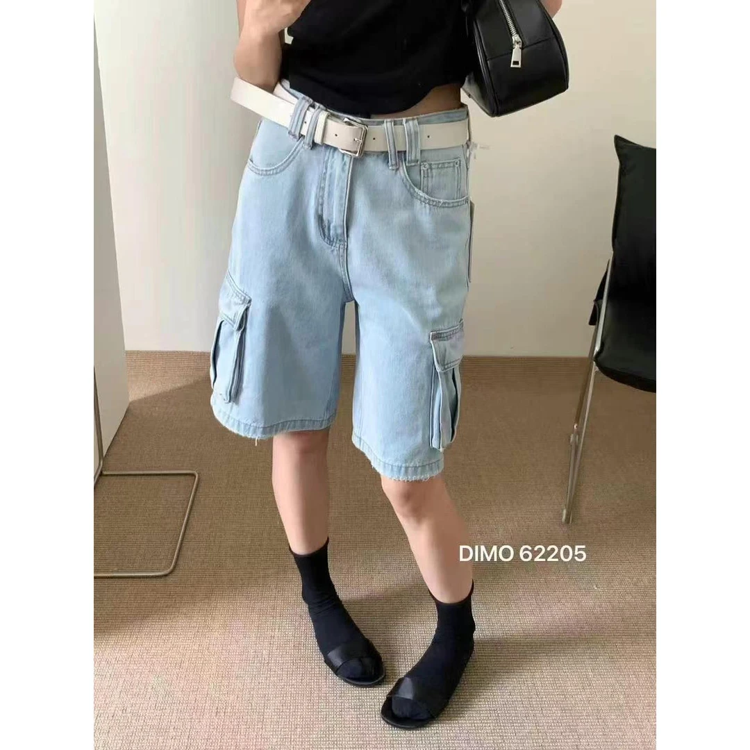 欧货DIMO62205春夏薄款高腰显瘦阔腿裤宽松工装牛仔中裤五分裤女