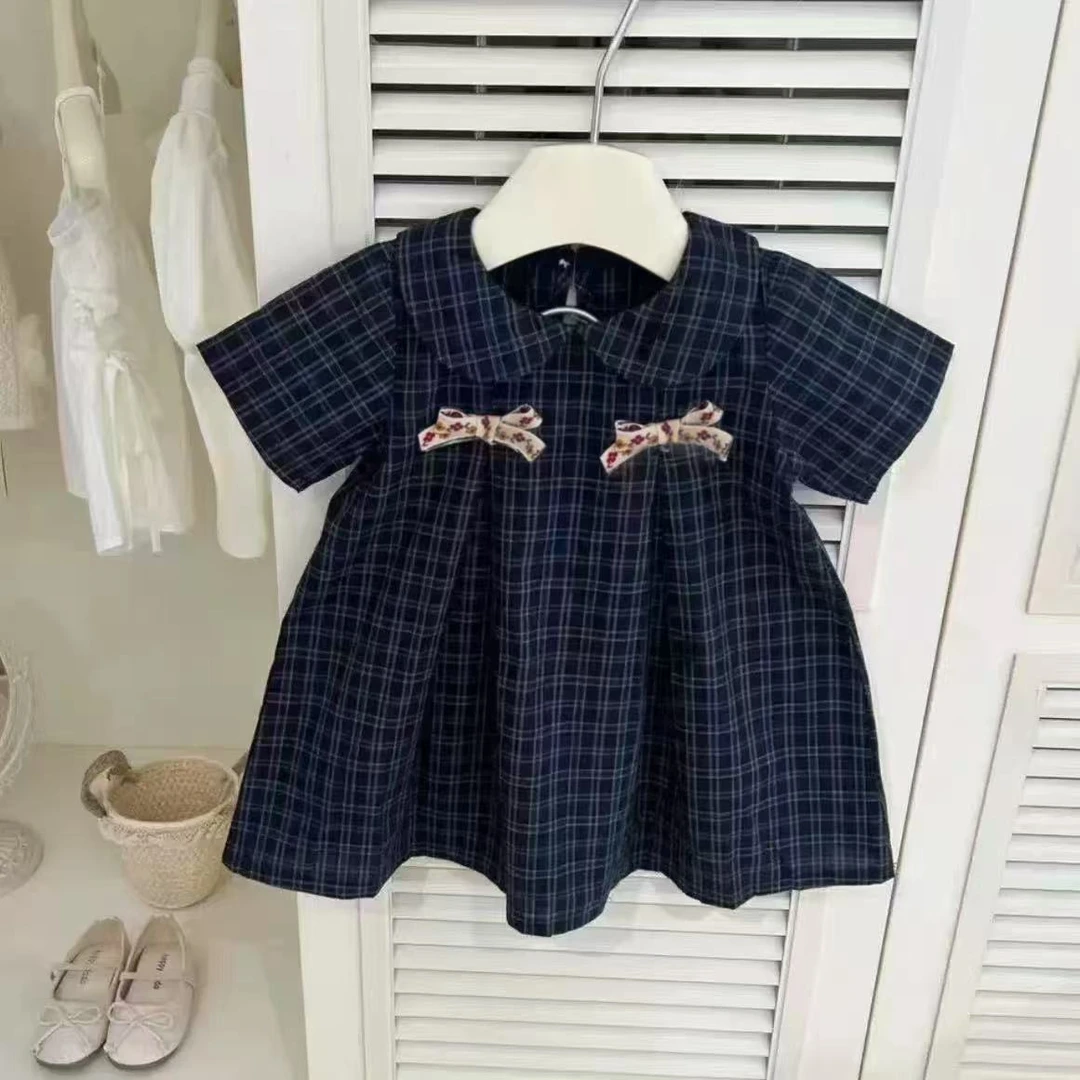 【现货】连衣裙新款小童女童夏装短袖娃娃领格子裙女宝宝夏季公主裙