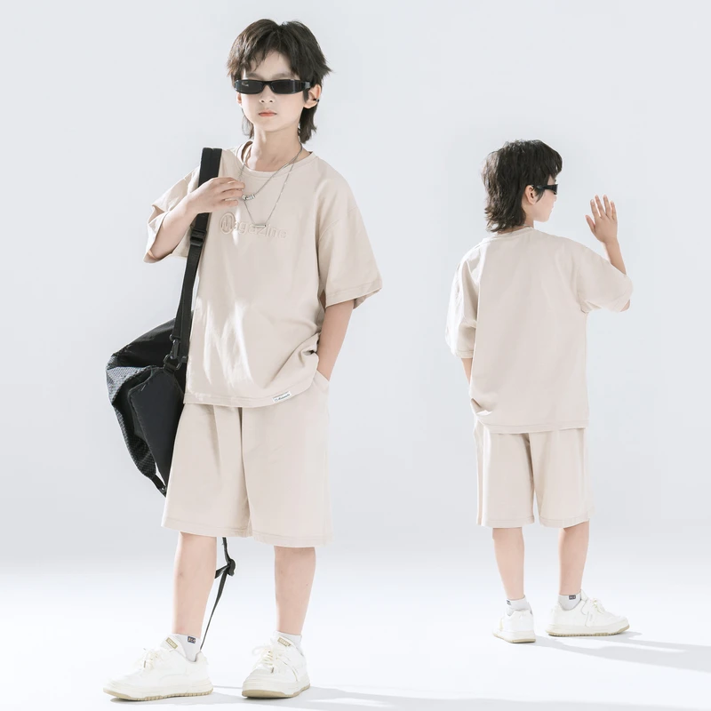 夏季新款男童套装中大童帅气百搭纯棉短袖T恤短裤休闲运动两件套
