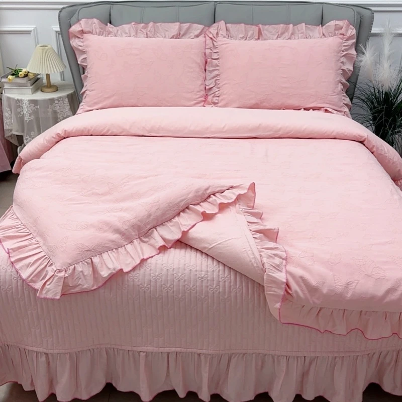 【新款推荐】全棉床盖款四件套 纯棉韩版公主风床品柔软舒适透气