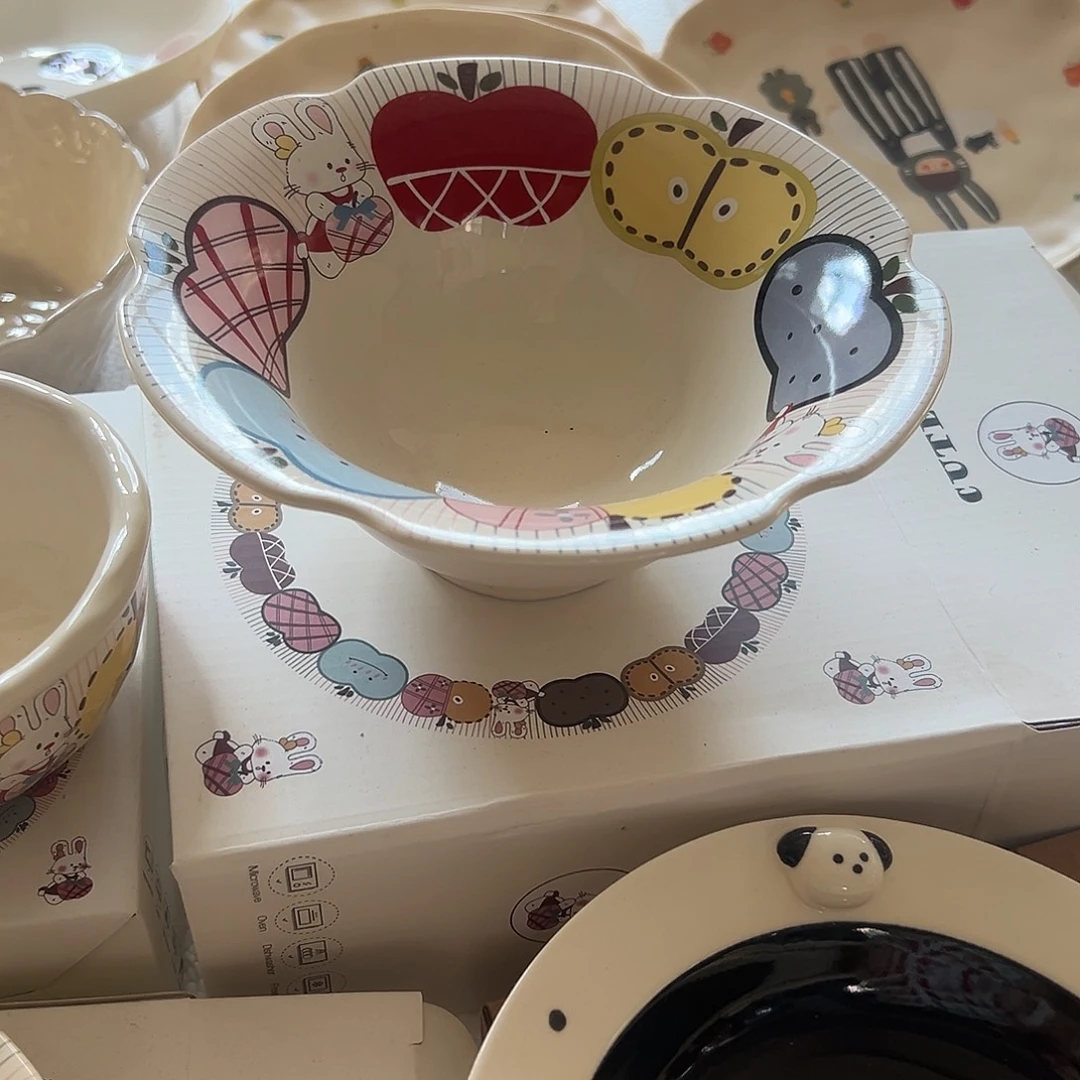 搪瓷正品苹果兔汤碗一个