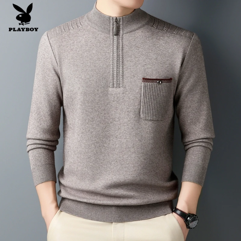 花花公子2025新款男士立领时尚针织衫高档卫衣打底衫秋冬加厚线衫