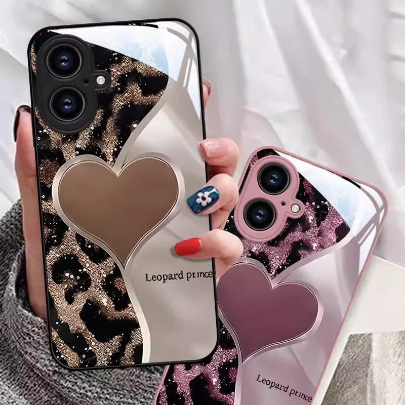 液态金属豹纹爱心适用苹果16手机壳iphone15华为oppo小米vivo防摔