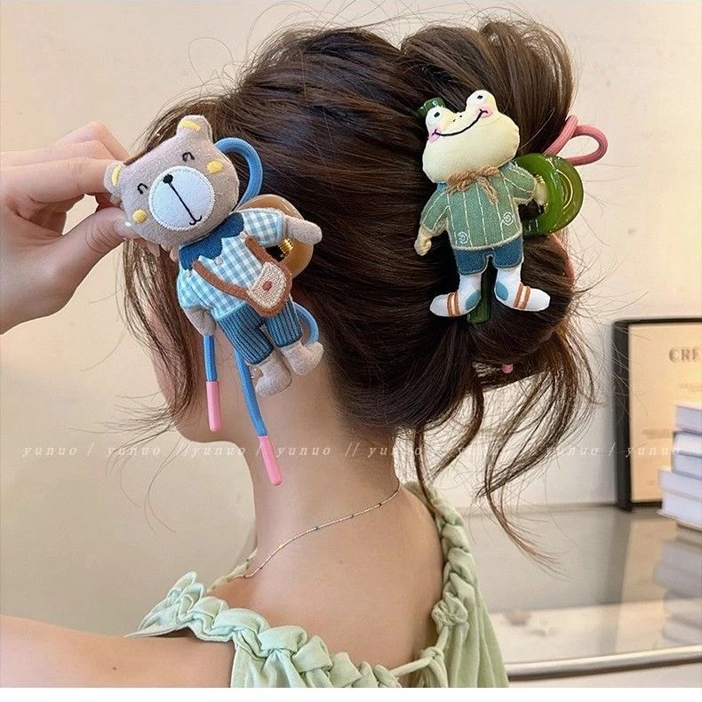可爱小熊双面设计抓夹女2025新款高级感后脑勺发夹蝴蝶结鲨鱼夹子