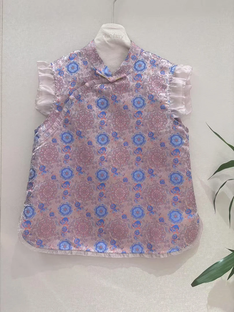 CHIC FAIRY【紫荆花】夏季国风斜襟提花马甲上衣