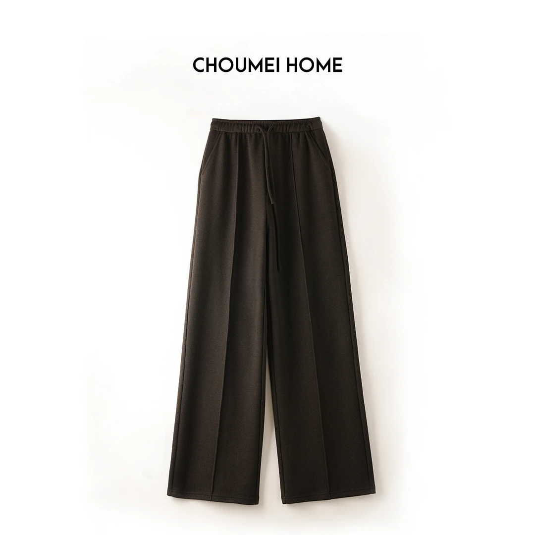 Choumei Home秋冬款加绒加厚休闲裤女 松紧腰宽松直筒阔腿裤