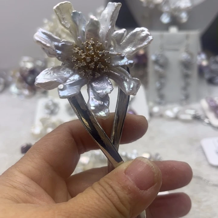 耳饰银S925镶嵌淡水珍珠