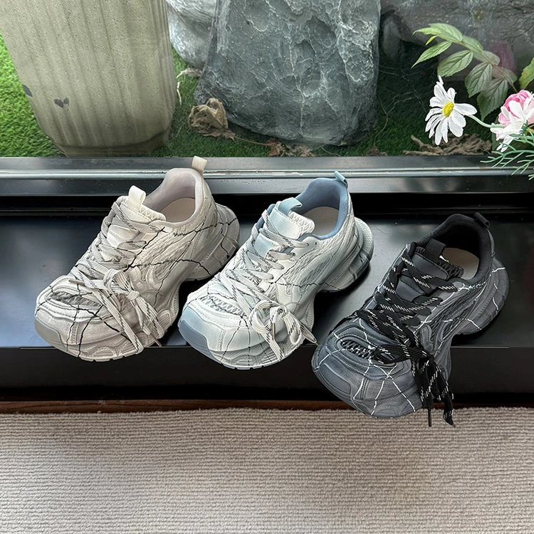 轻奢厚底老爹鞋女网面2025年秋季新款爆款炸街脏脏做旧复古运动鞋