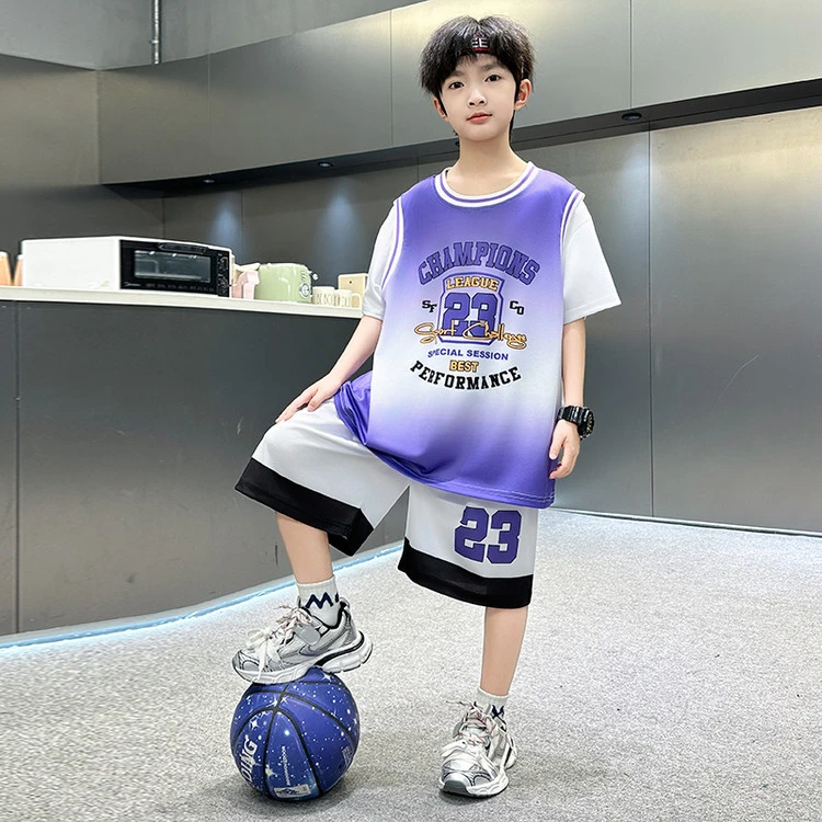 学生套装球服男童中大童儿童运动休闲薄款男孩宽松青少年帅气2025