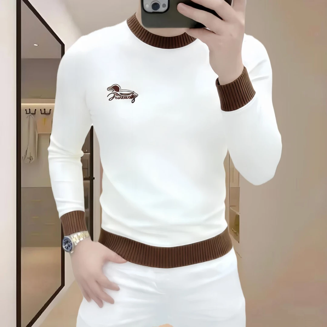 欧洲站新款冬季男士长袖卫衣加绒加厚时尚潮牌刺绣小狗保暖打底衫