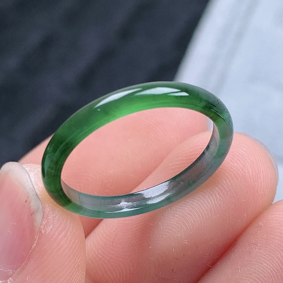 天然翡翠A货老坑种飘阳绿翡翠戒指指环19-20号圈口内径18.8mm@30