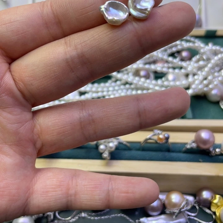 淡水珍珠耳饰银S925镶嵌