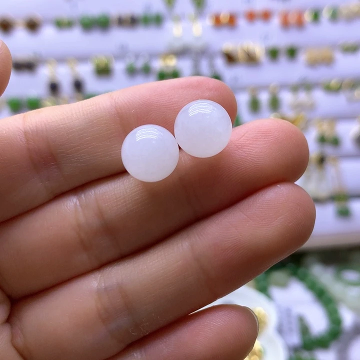 和田玉银S925镶嵌耳饰