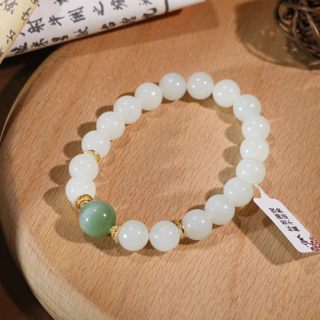 素苍 | 汪氏精品 18k新疆且末油润脂粉设计款9.5mm+手串 SP-W6