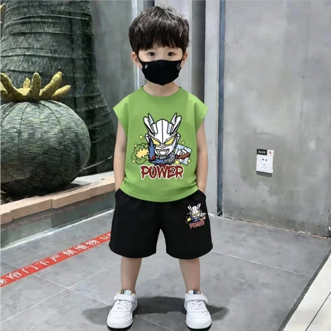 奥特曼男童夏季套装2026新款男孩夏装无袖T恤儿童运动衣服两件套6