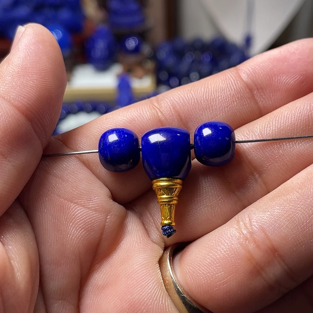 不***知青金石银S925镀金镶嵌10mm三通➕10老型对珠