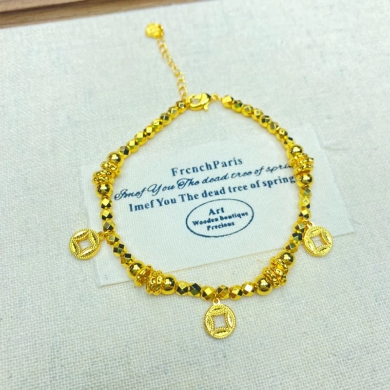 手链 手链 K0397经典黄色蹦迪珠铜钱盘缠手链多样性发货47555