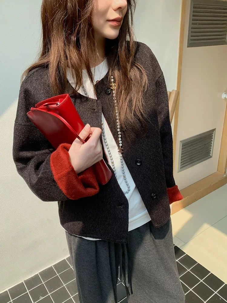 小个子洋气毛呢短款外套女春季新款小香风圆领长袖通勤时尚呢上衣