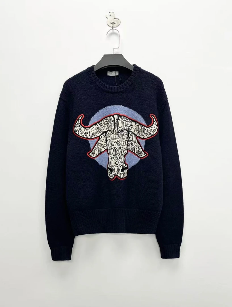 未使用 DIOR/迪奥 时尚奢潮/dior深蓝色限定款针织毛衣/oss码