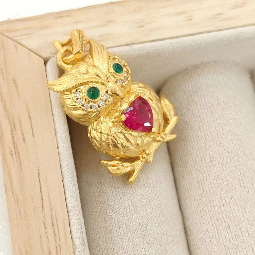 足银银制品 足银吊坠 镶钻猫头鹰吊坠