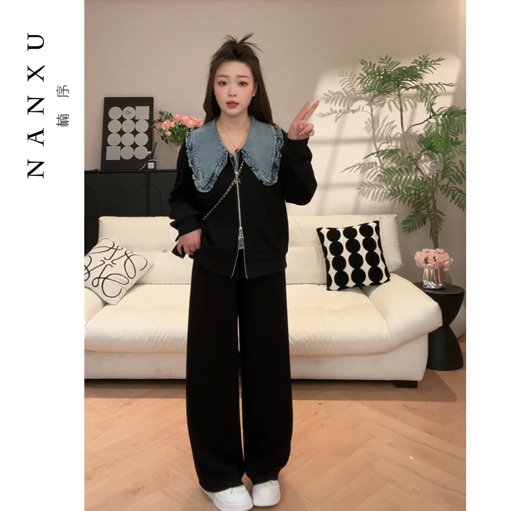 楠序微胖女装 2025秋装胖mm显瘦气质高休闲级时尚感套装女NX13162