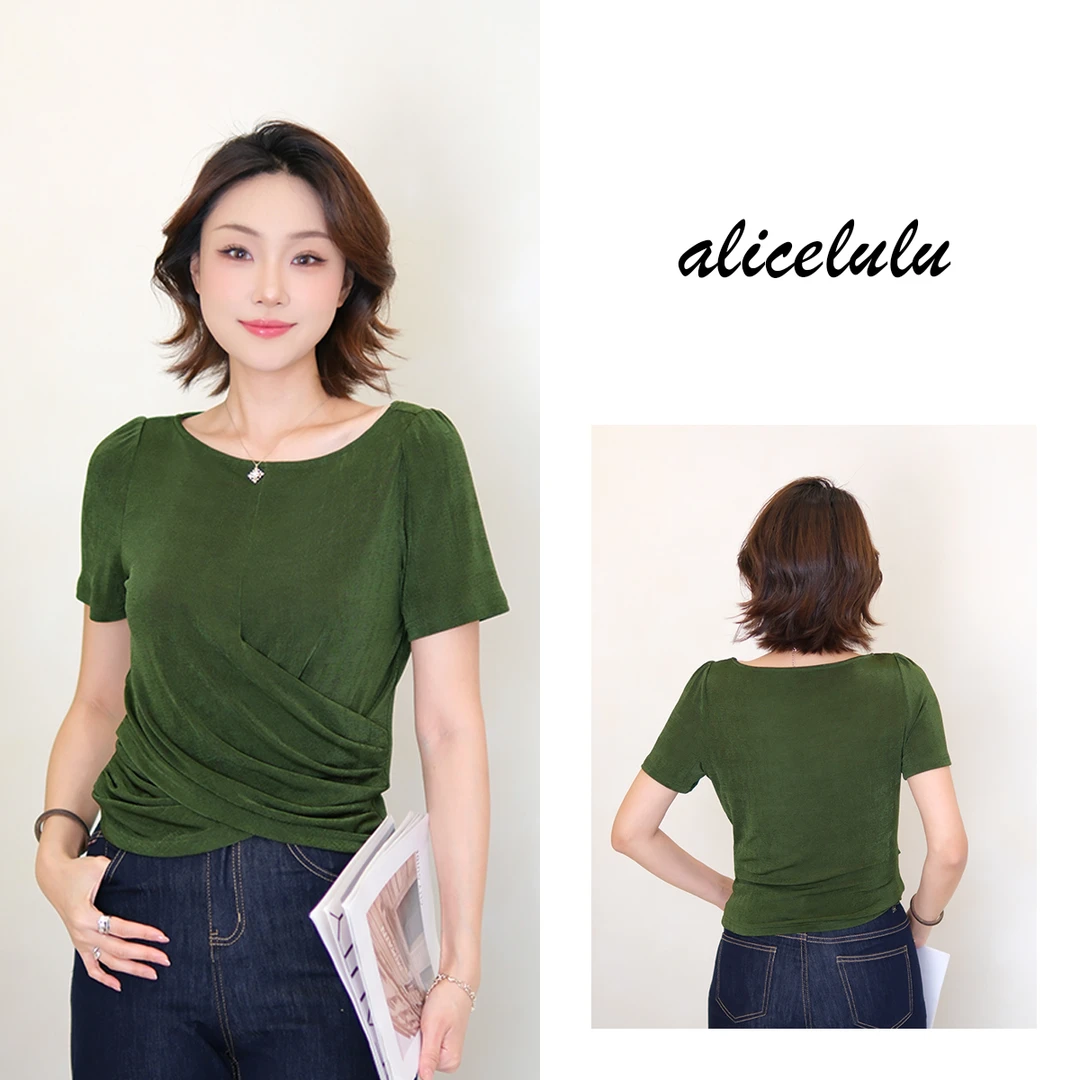 [alicelulu]不规则设计感气质收腰遮肚上衣显瘦T恤S2143589L