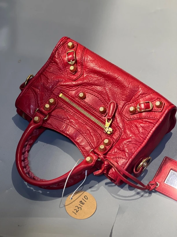 95新 Balenciaga/巴黎世家 夏七中古/红色机车包/单肩包1231810