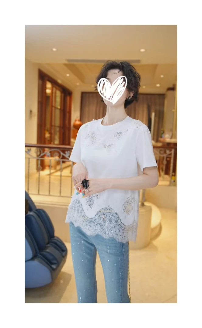 25461692【奶油玫瑰】重工刺绣显瘦高级T恤