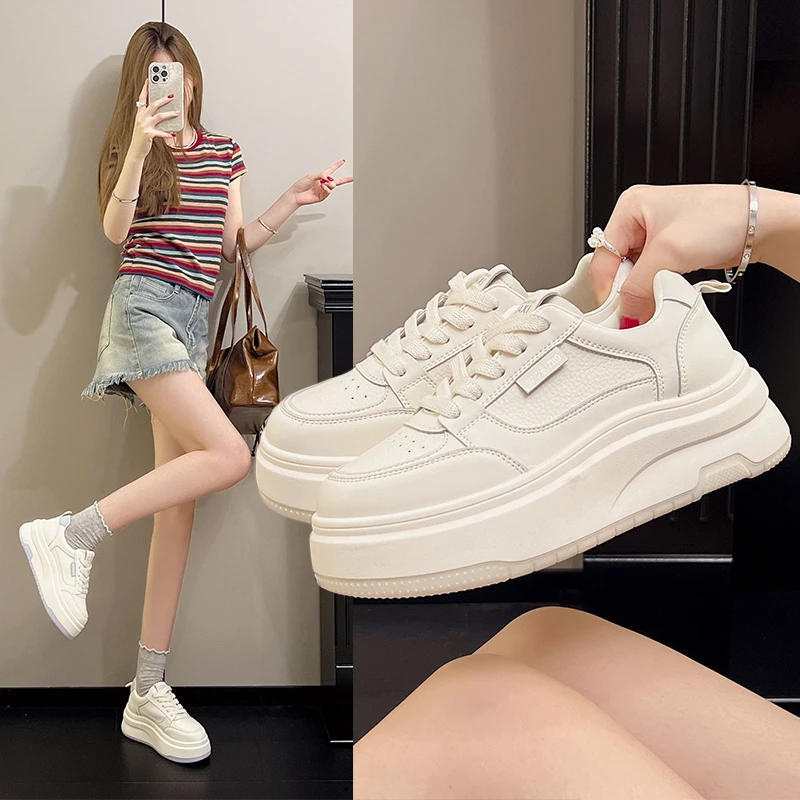【闺幂姐】5cm松糕增高小白鞋女2025秋季新款品牌休闲鞋厚底板鞋