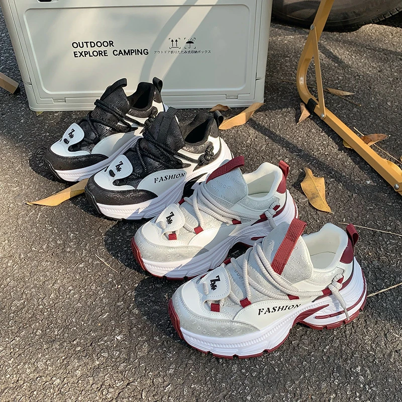 【SJ】2025厚底款加厚绒12cm潮鞋做旧风女士增高老爹鞋专为小个子女