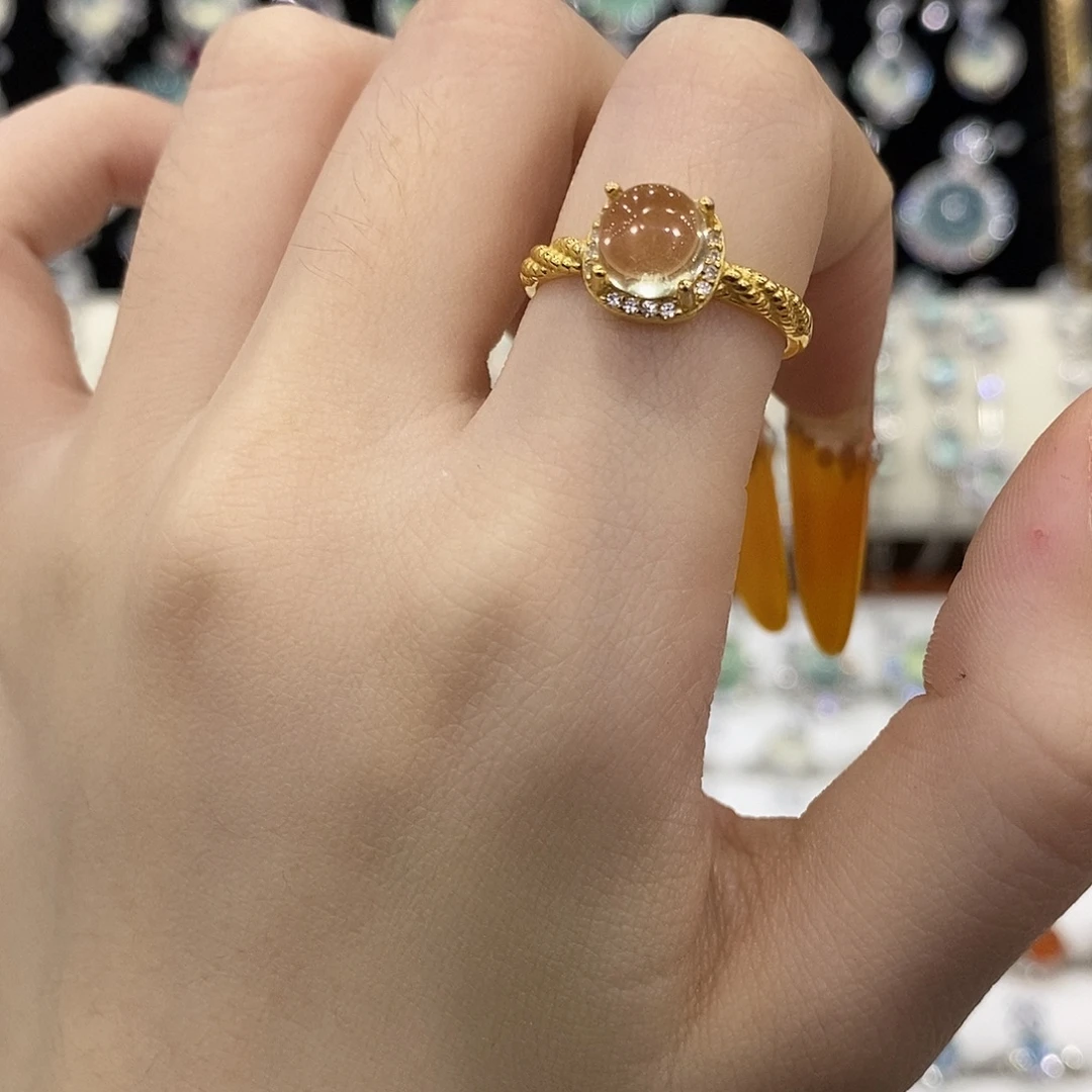 黄晶戒指银S925镶嵌