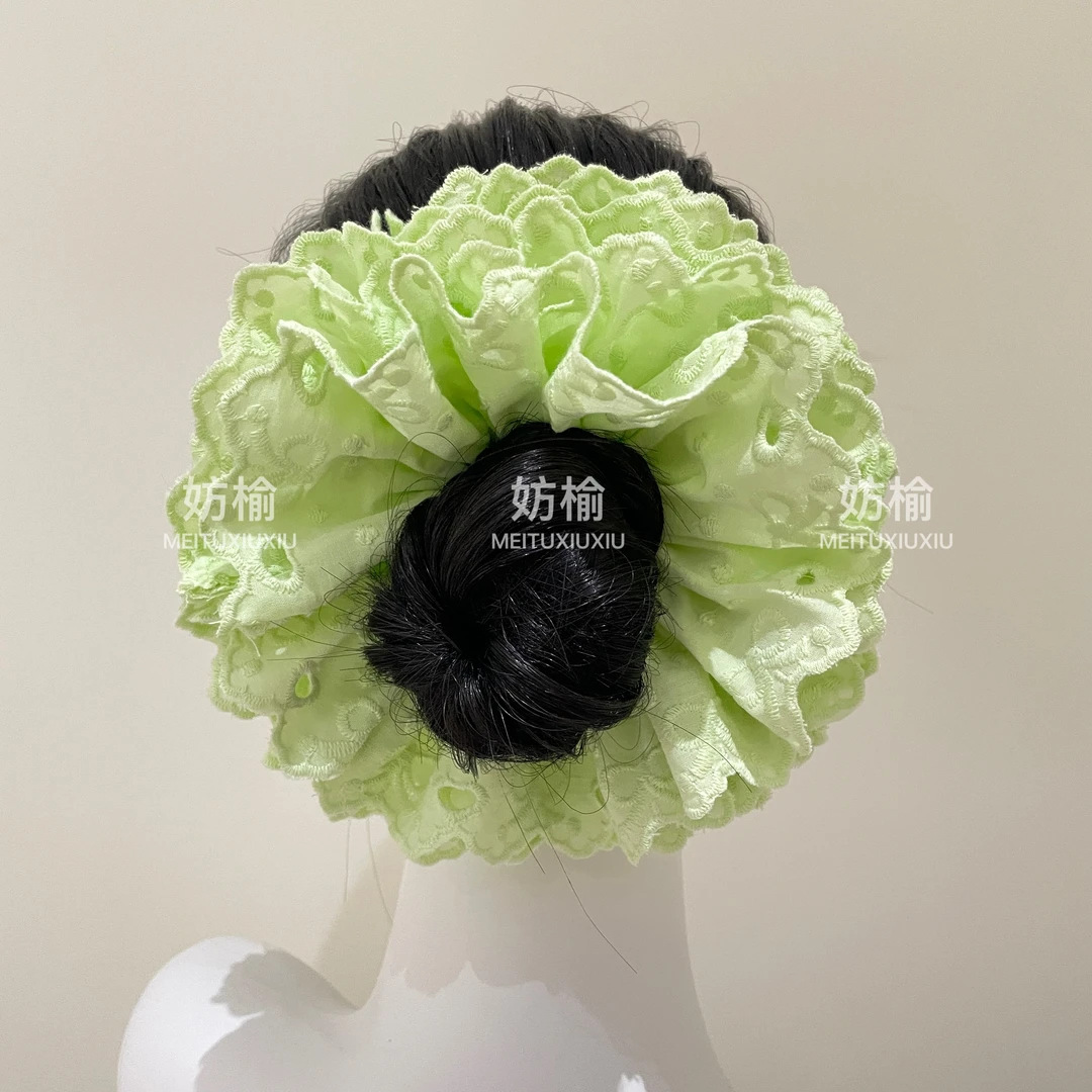 青苹果六层~纯手工复古重工饱满刺绣花边大肠圈女丸子头发圈发饰