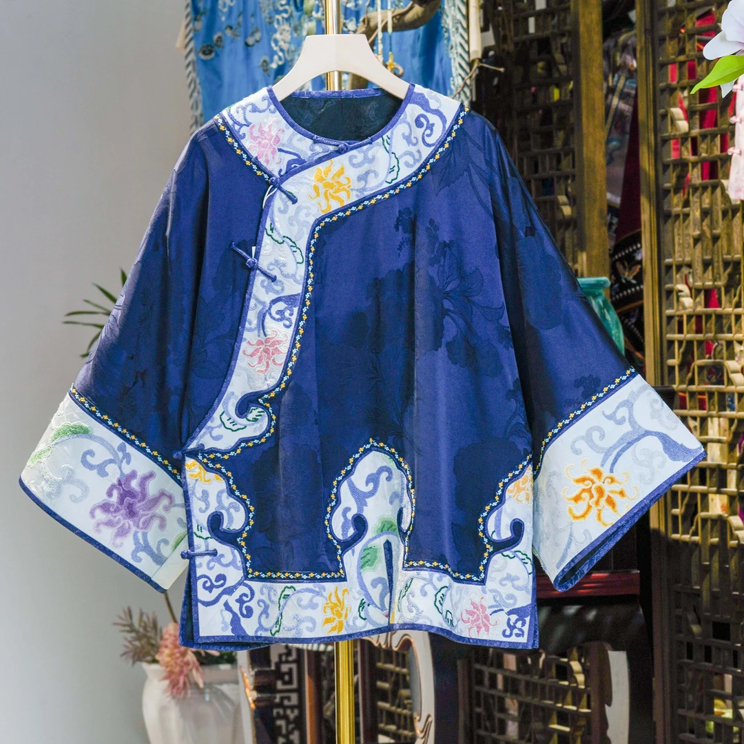 【煜秀堂】香云纱设计款圆领非遗手绣斜襟太太服上衣