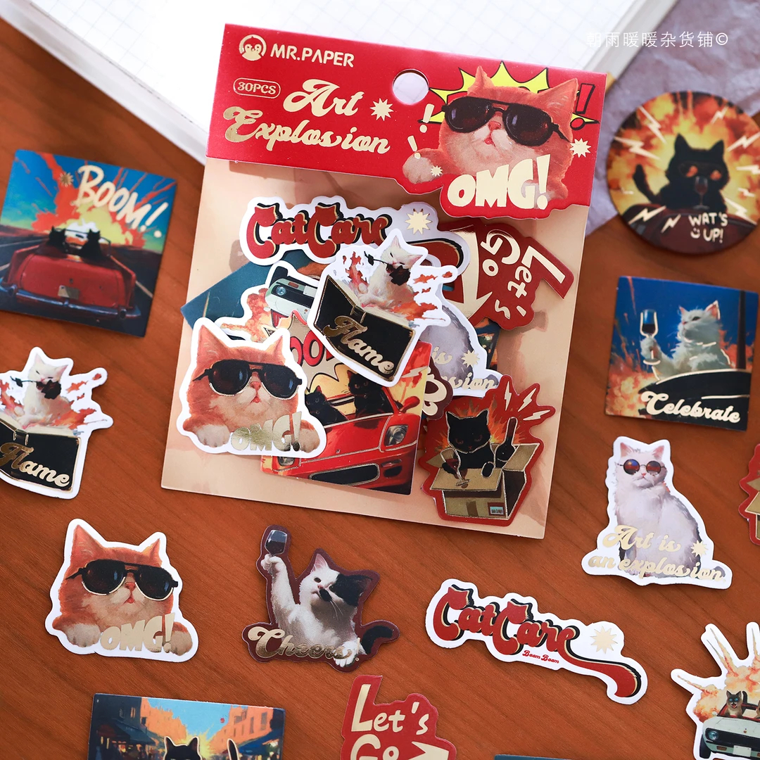 猫咪总动员贴纸ins美式漫威漫画风格可爱卡通动物手帐手机壳贴画