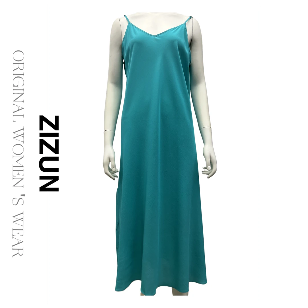 ZIZUN/姿の尊斜裁桑蚕丝吊带连衣裙轻奢百搭