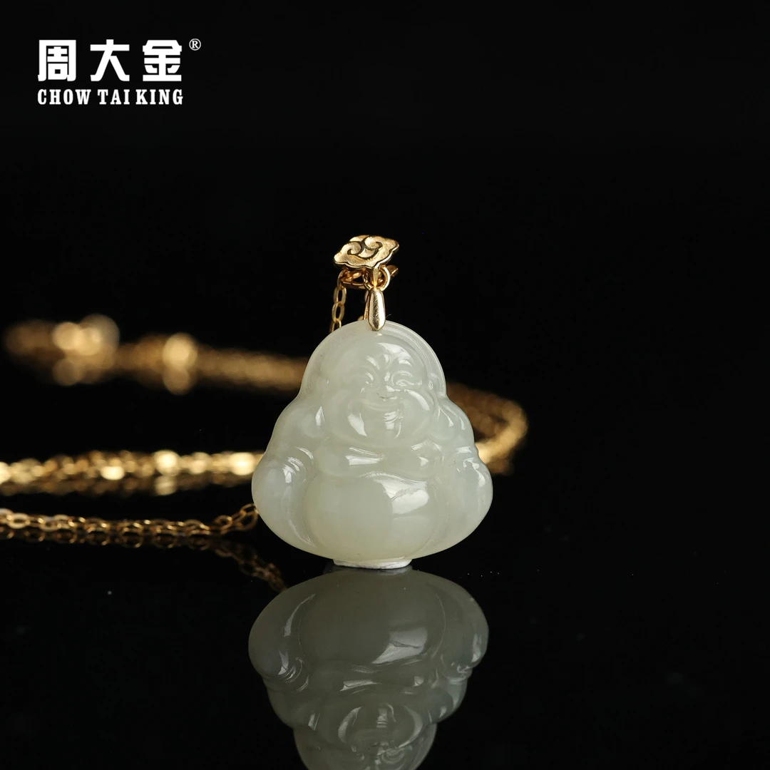 【周大金玉石】S925银和田玉晴水佛公吊坠-D9168-臻