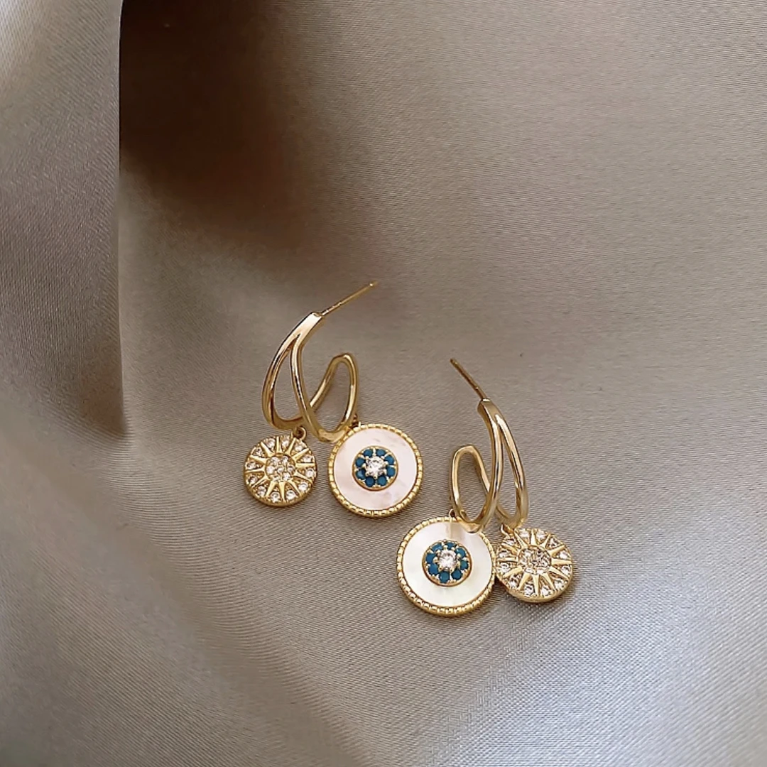 铜合金耳饰 2025款海的女儿芒星圆形耳钉女精致独特耳饰合金