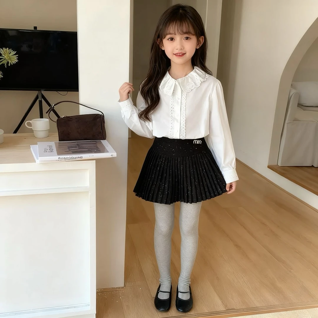 中大女童星空呢百褶裙秋冬韩版毛呢短裙儿童洋气百搭学院风半身裙
