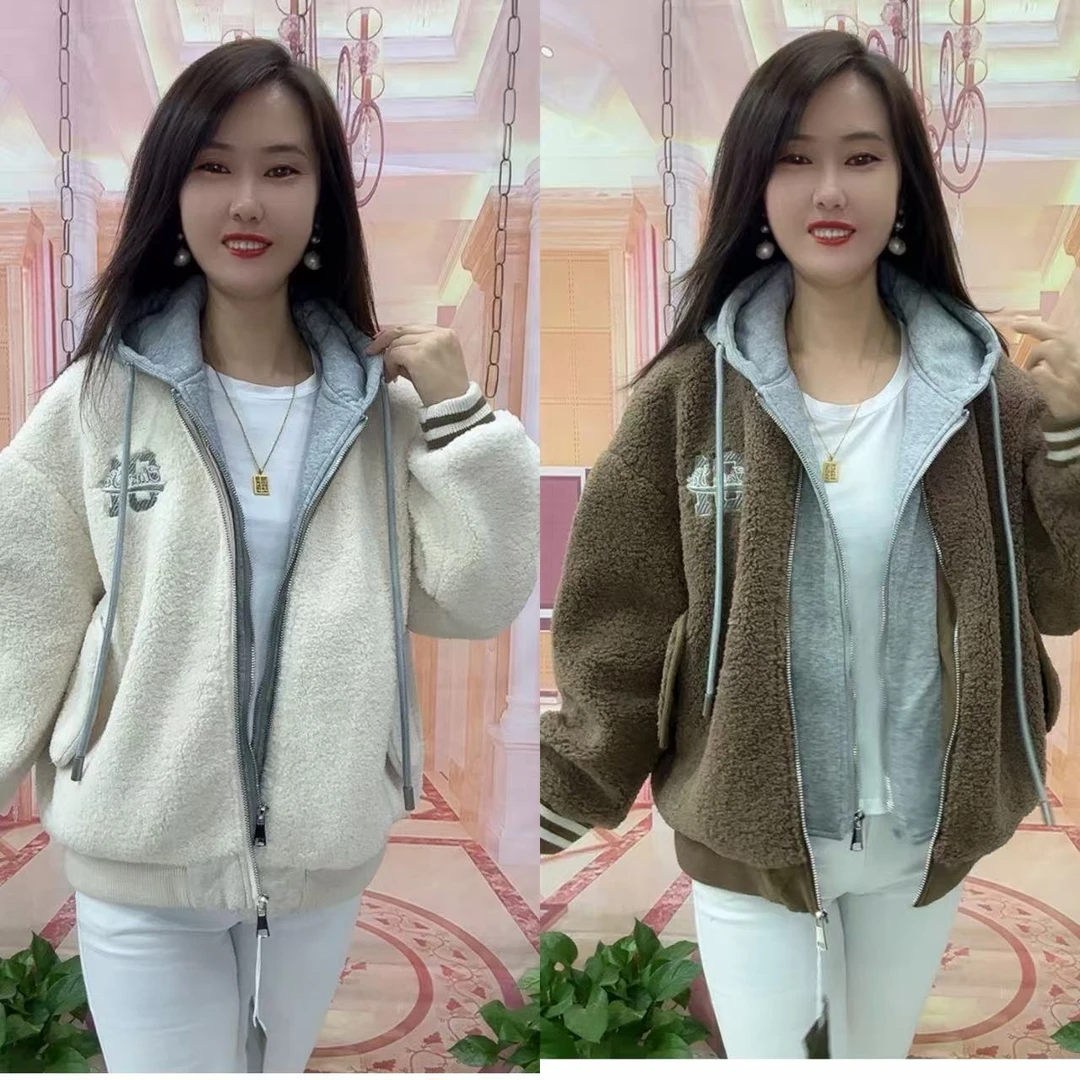 08款刺绣颗粒毛加厚假两件外套