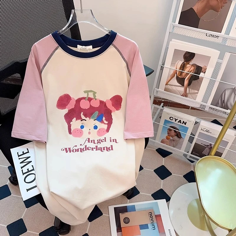 240斤大码胖妹妹插肩袖小众设计感纯棉短袖t恤女夏季2025新款上衣