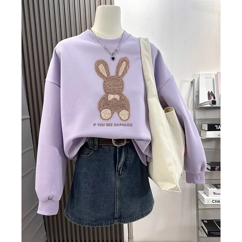 圆领套头打底衫加绒加厚卫衣女2025秋冬新款宽松韩版外套春秋薄款