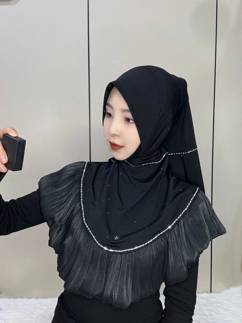 哚哈新款大版水晶棉钻边头套送珍珠针