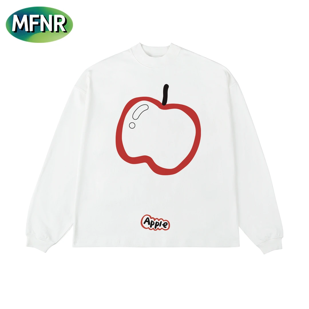 秋冬新款小众印花重磅长袖男女情侣街头百搭宽松圆领纯棉打底T恤